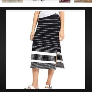 ATHLETA OUTFIT: NEW STRIPE OCEANA MIDI BLACK & WHITE SKIRT S & RENEW CYA TANK M